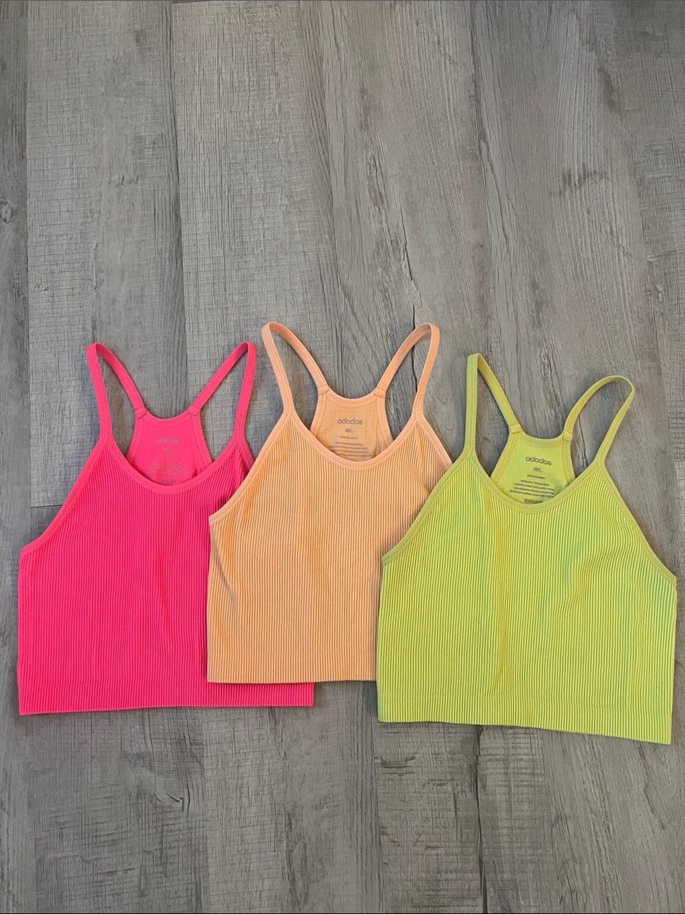 Bundle of 3 Ribbed Crop Tank Top Trio - Neon Pink, Lime, Peach